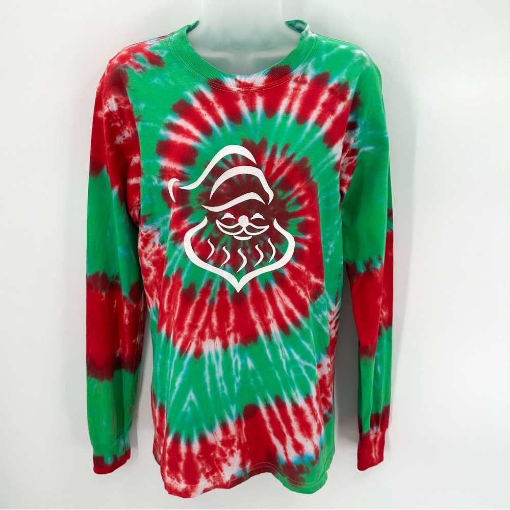 3/$15 Santa Tee Size S Red Green Tie Dye GILDAN Long Sleeve Christmas Tshirt